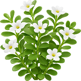 Bacopa monnieri plant with small white flowers on a transparent background.