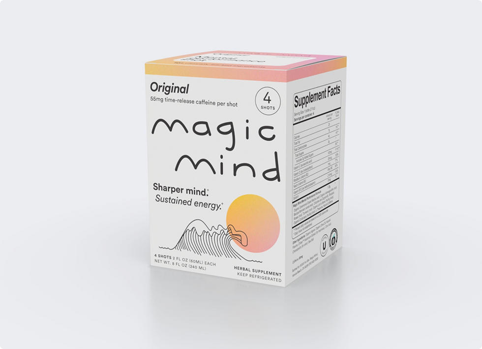 Magic Mind Original 4-shot carton box with wave graphic design.